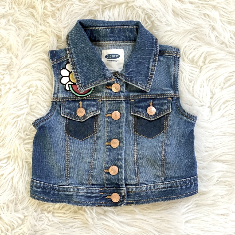 Toddler Cute Flower Patch Denim Jean Vest